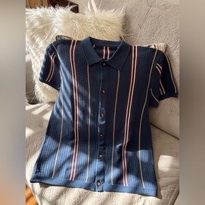 Navy Striped Men's Mesh short sleeved Shirt